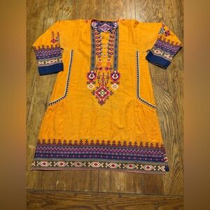 Khaadi Kurti Floral Embroidered Tunic Mini Dress in Vivid Summer Colors size 12